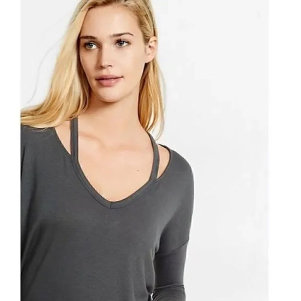 Express One Eleven Washed Out Gray Cold Shoulder Top Large NEW